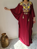 Burgundy butterfly kaftan with gold embroidery