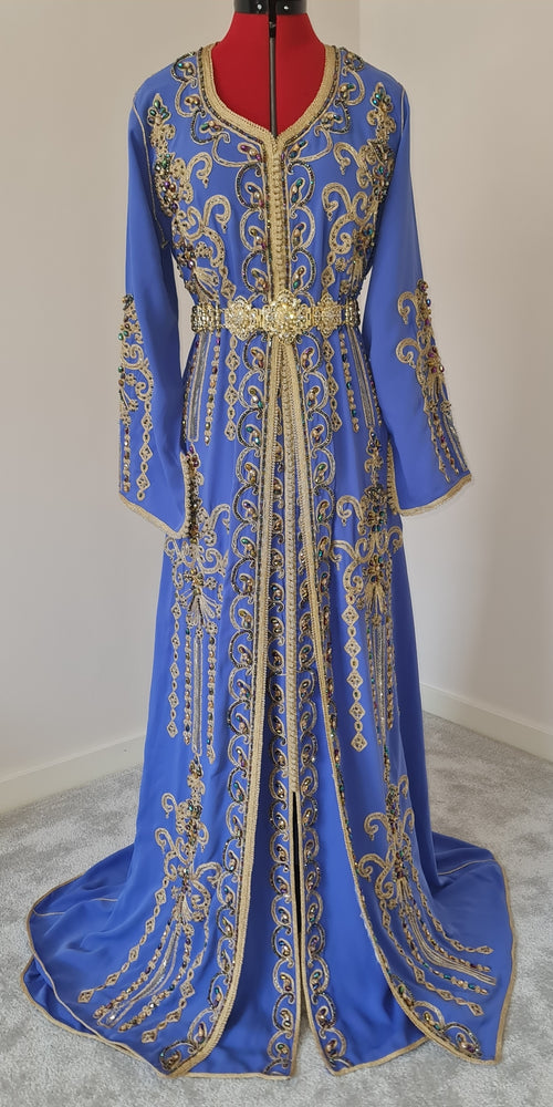 Blue and Gold embroidered Takchita Kaftan