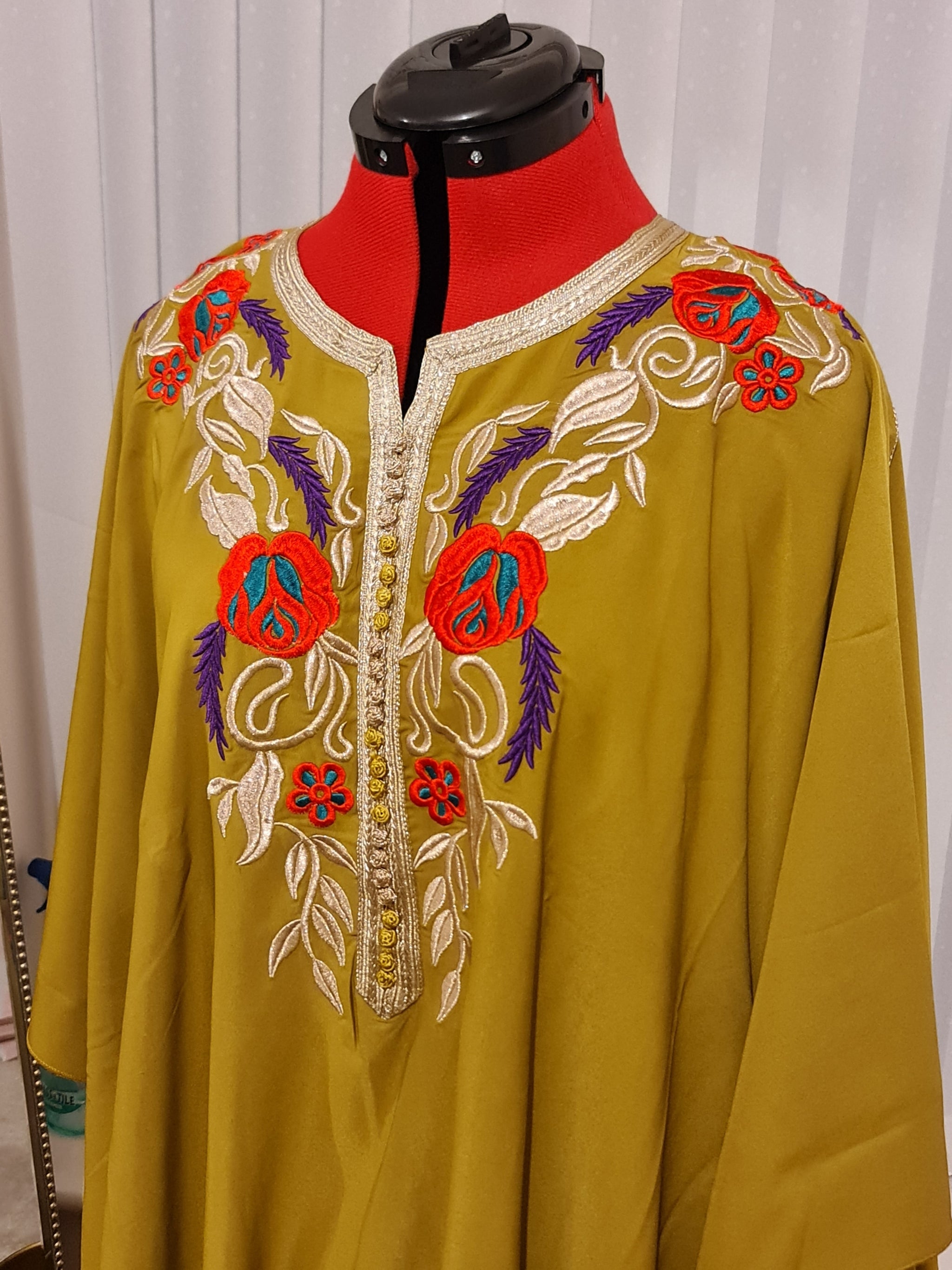 Mustard butterfly kaftan with gold embroidery