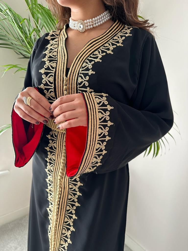 Kaftan Fes in Black with Gold Embroidery