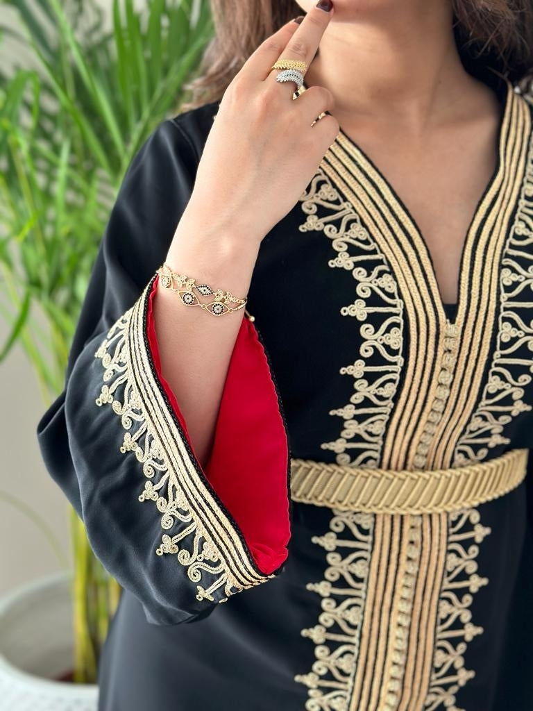 Kaftan Fes in Black with Gold Embroidery