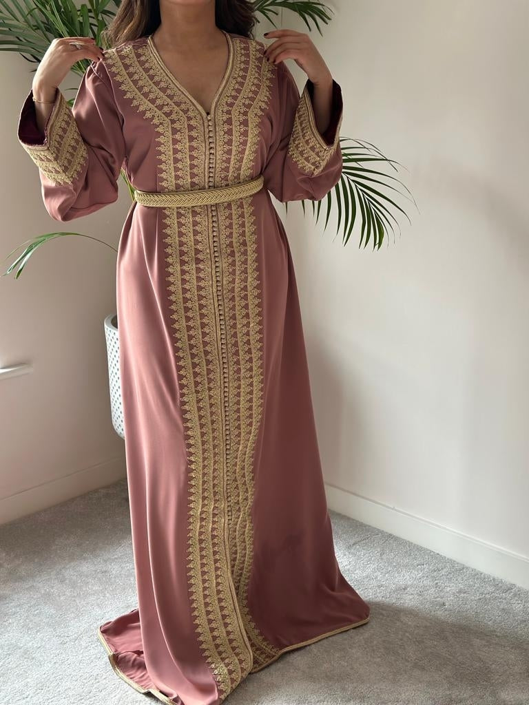 Kaftan Fes in Nude Pink with Gold Embroidery
