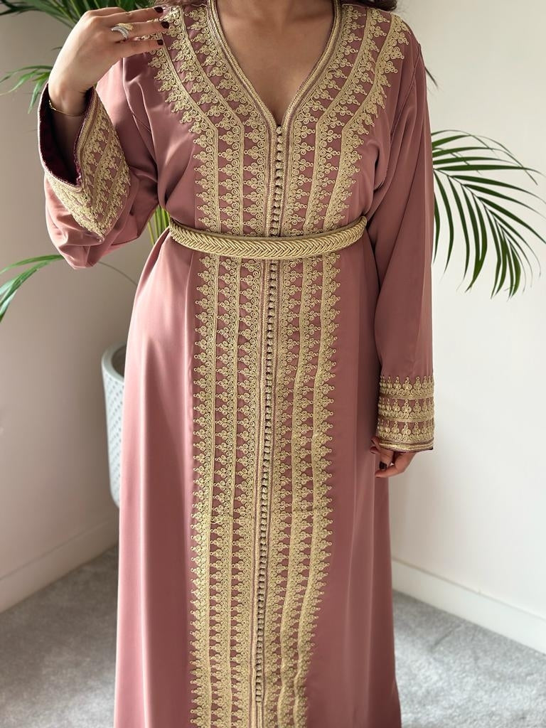 Kaftan Fes in Nude Pink with Gold Embroidery