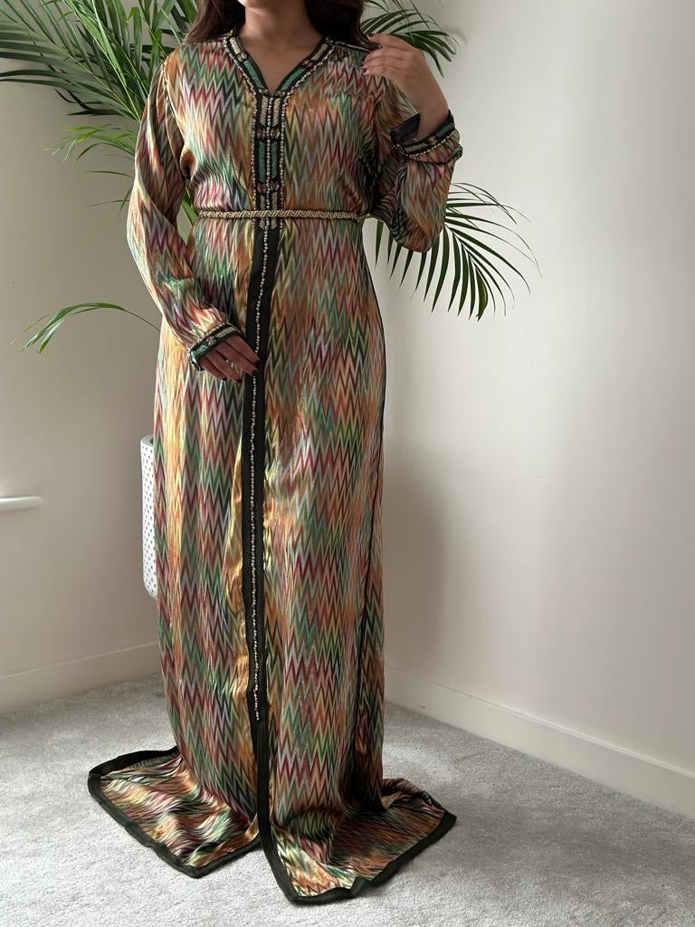 Jawhara Kaftan in multi colour with coloured stones
