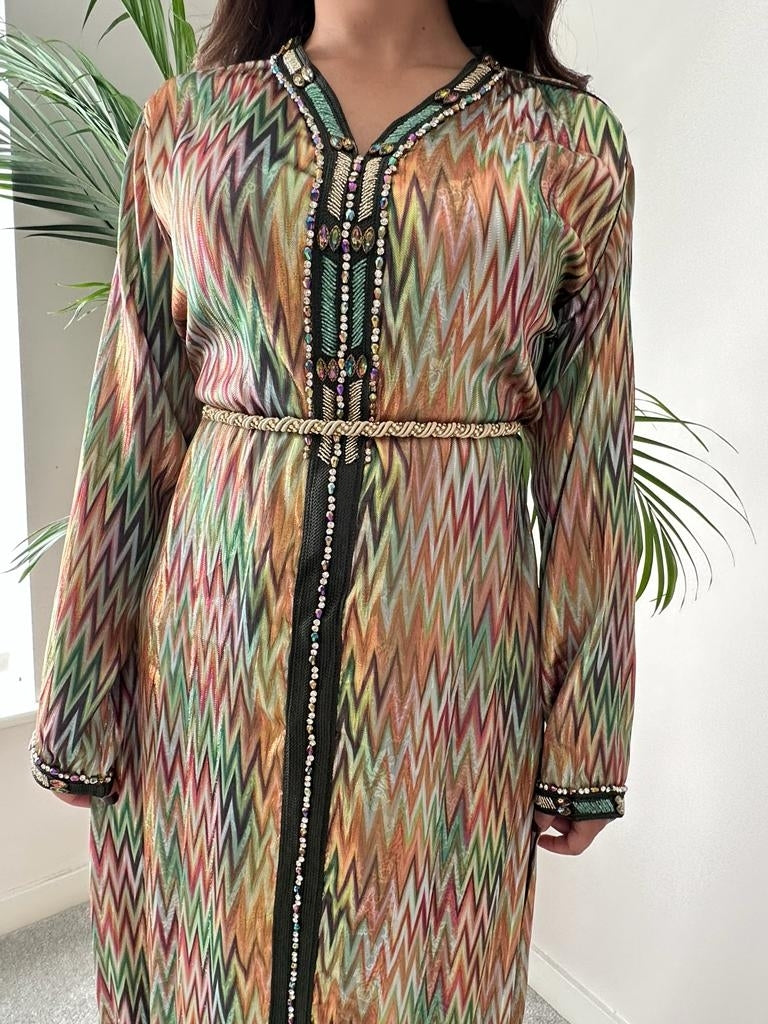 Jawhara Kaftan in multi colour with coloured stones