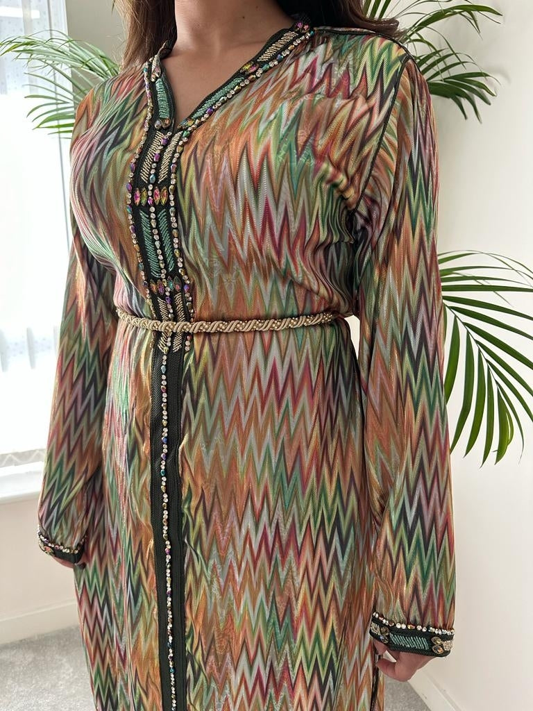 Jawhara Kaftan in multi colour with coloured stones