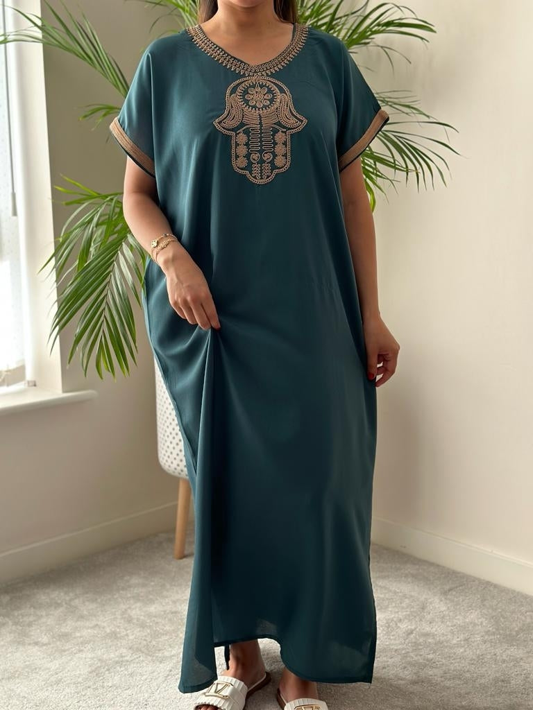 Khmissa Gandoura in Henna Green
