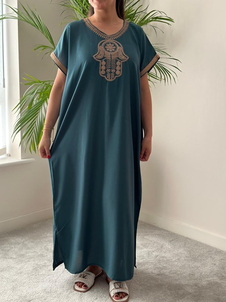 Khmissa Gandoura in Henna Green