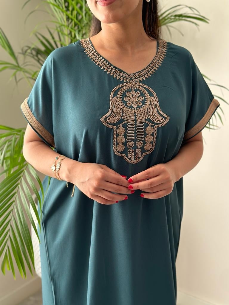Khmissa Gandoura in Henna Green