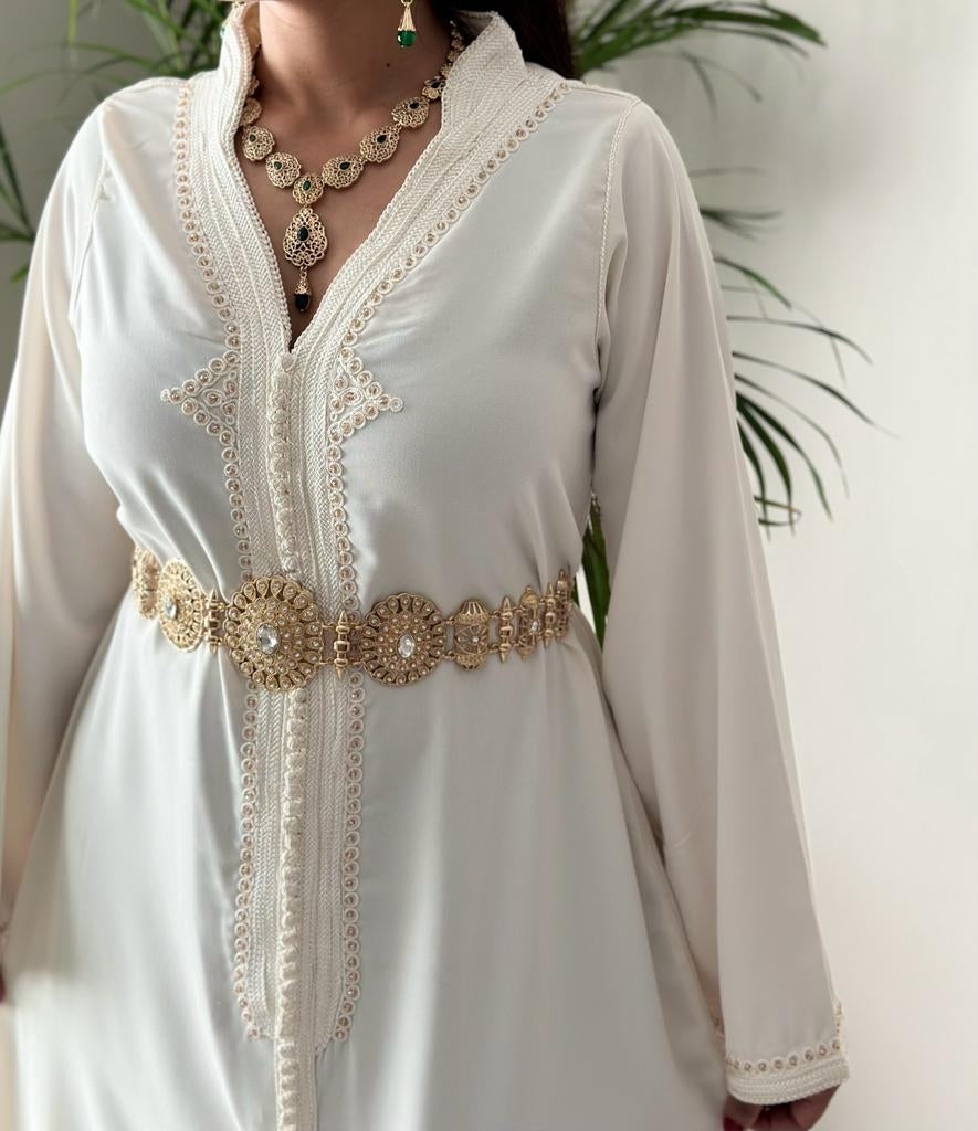 Moroccan belt in Gold with white stones