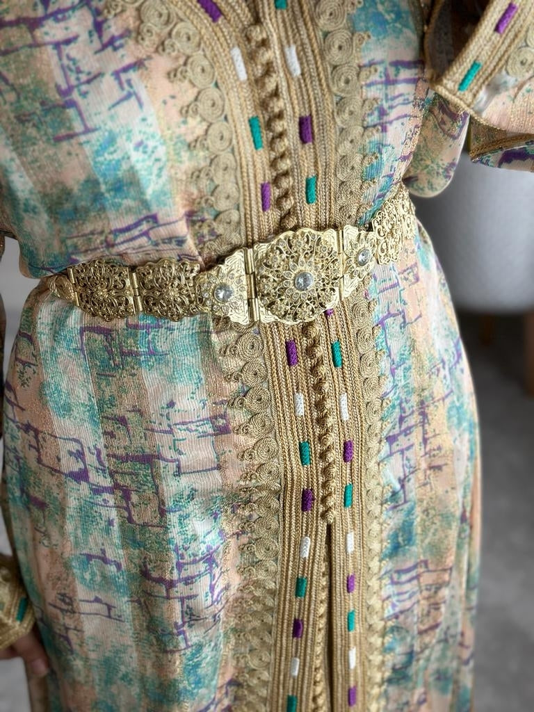 Takchita EL Hama in Turquoise multicolour with Gold embroidery