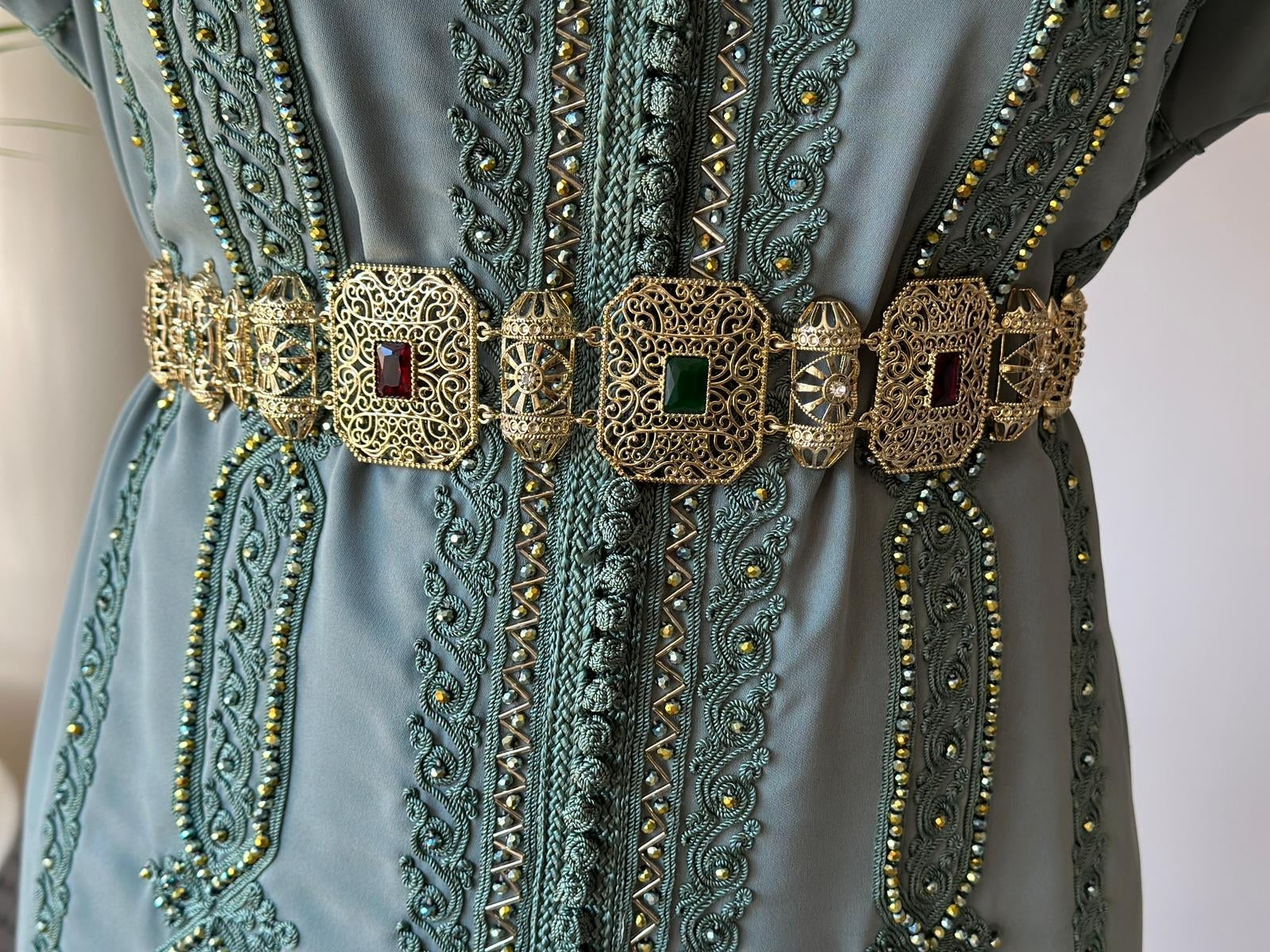 Gold Moroccan Belt with colourful Stones