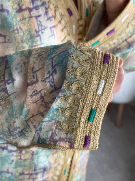 Takchita EL Hama in Turquoise multicolour with Gold embroidery