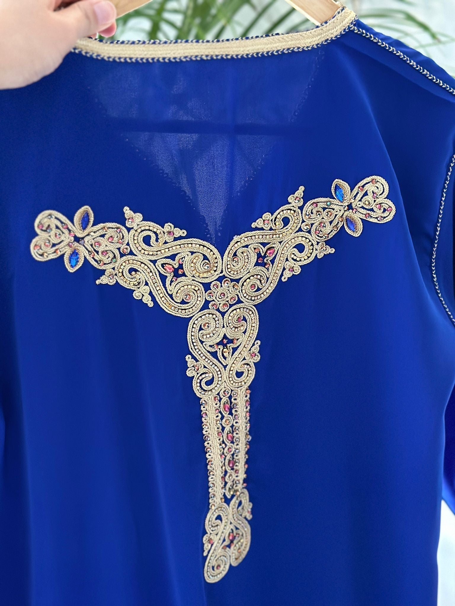 Kaftan Royal in Blue with Gold embroidery colourful rhinestones
