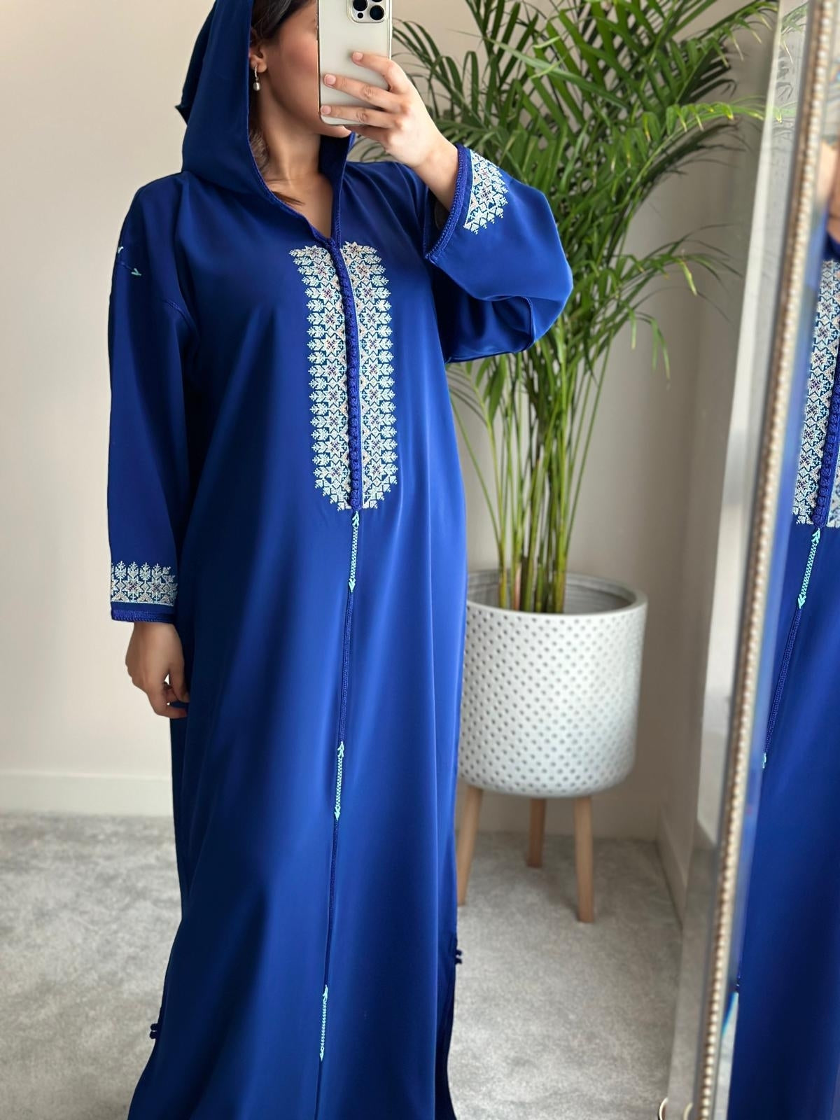 Moroccan Jellaba in Royal Blue Hand-stitched