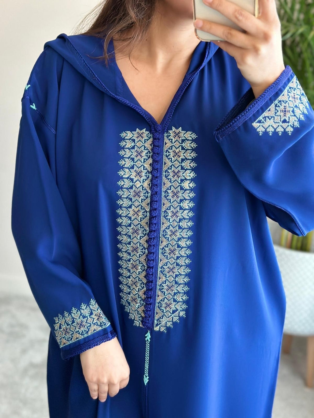 Moroccan Jellaba in Royal Blue Hand-stitched