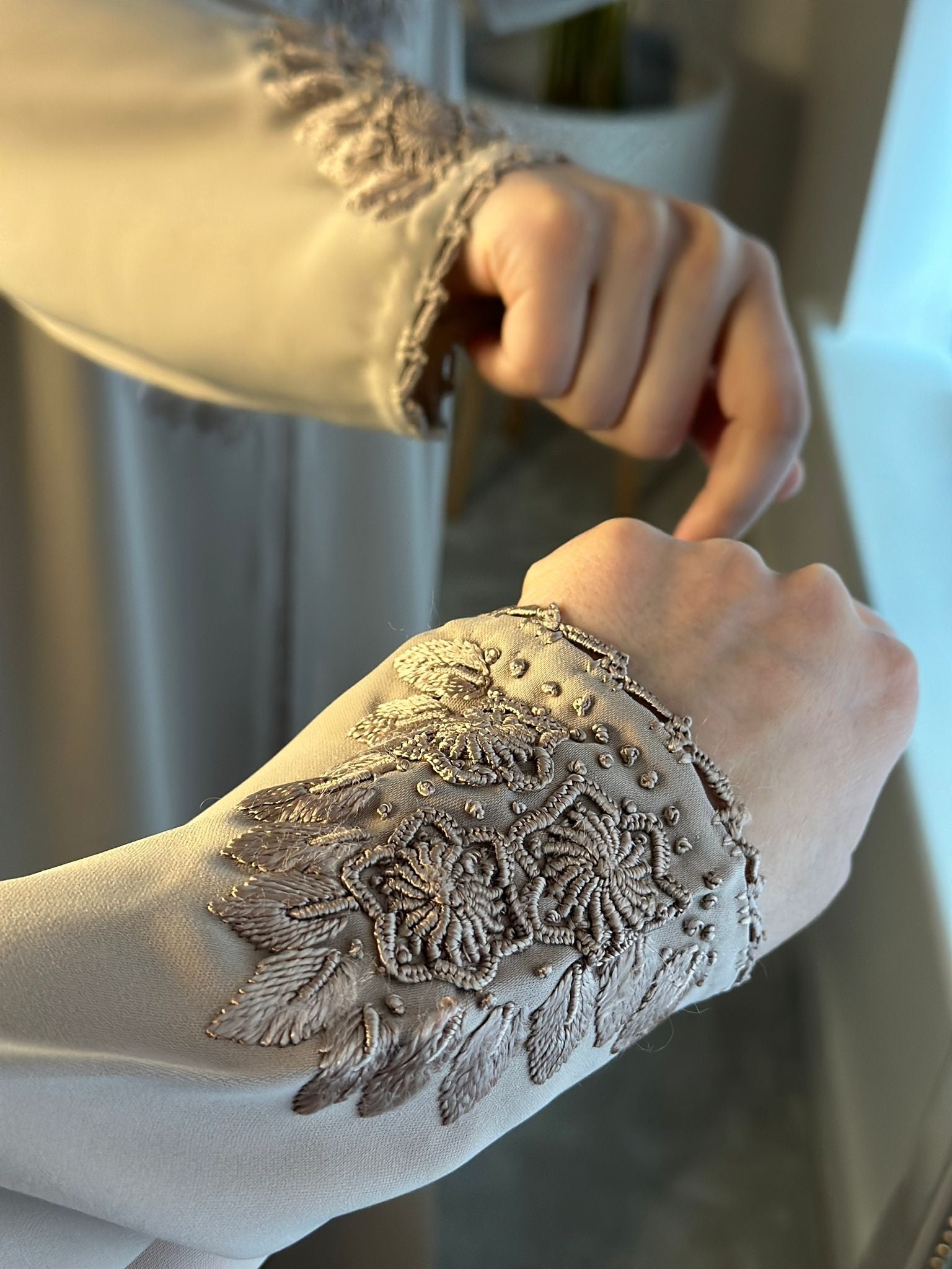 Moroccan Jellaba in Beige Hand-stitched