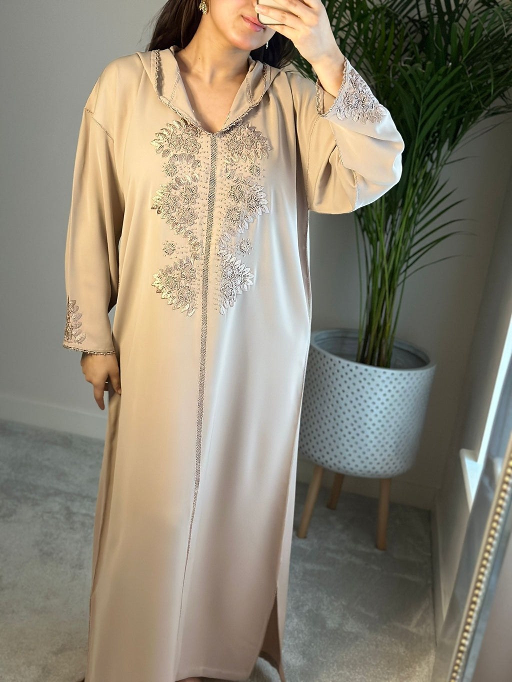 Moroccan Jellaba in Beige Hand-stitched