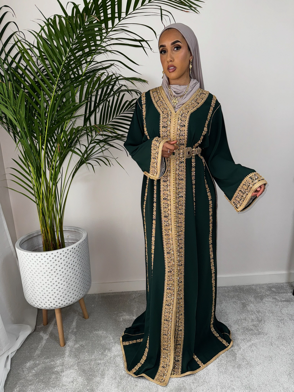Bridal Kaftan For Henna/Mehndi in Green Full Embroidered Front/back