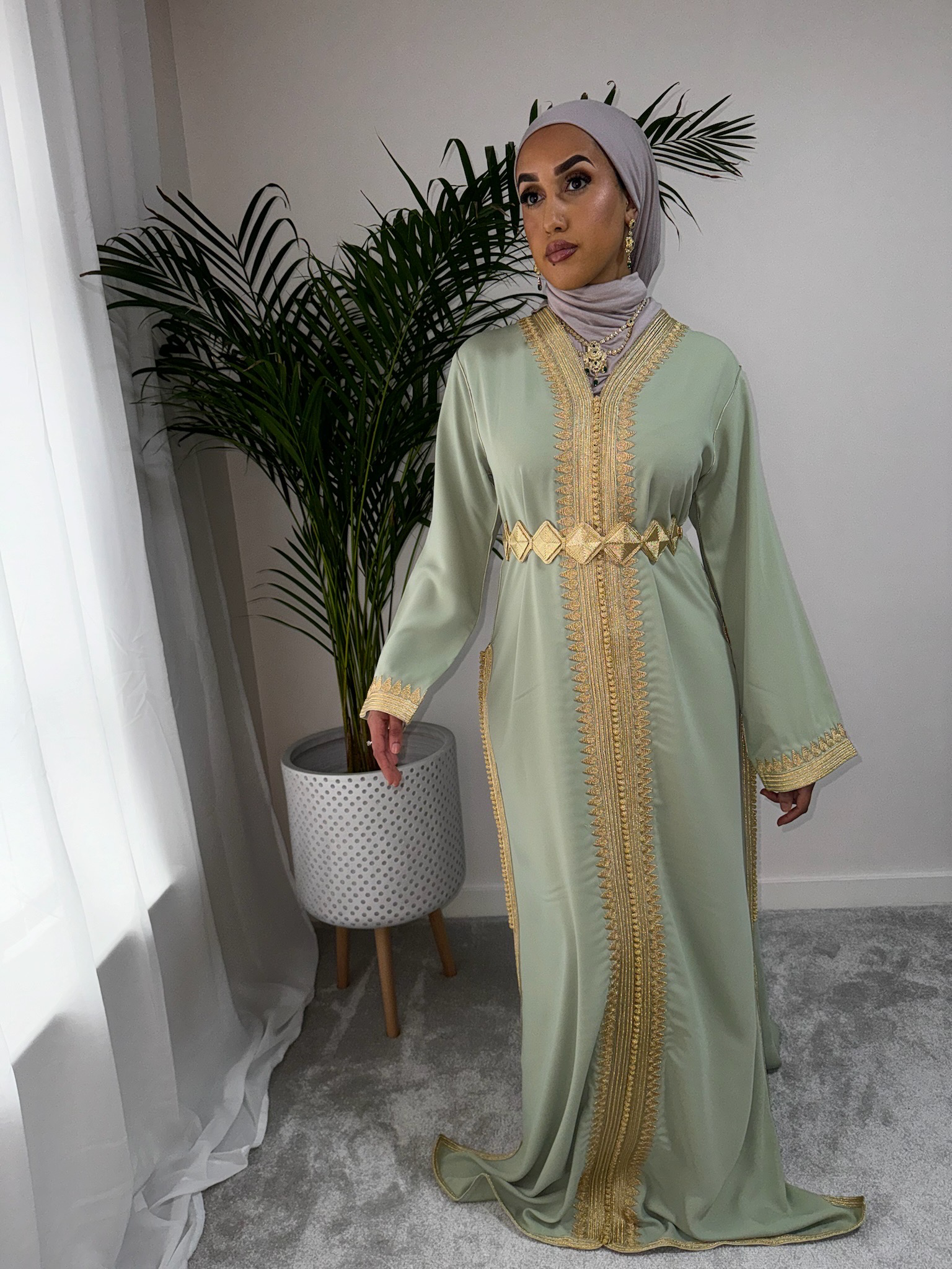 Kaftan EL Hiba In Tea Colour Premium Quality With Gold Belt