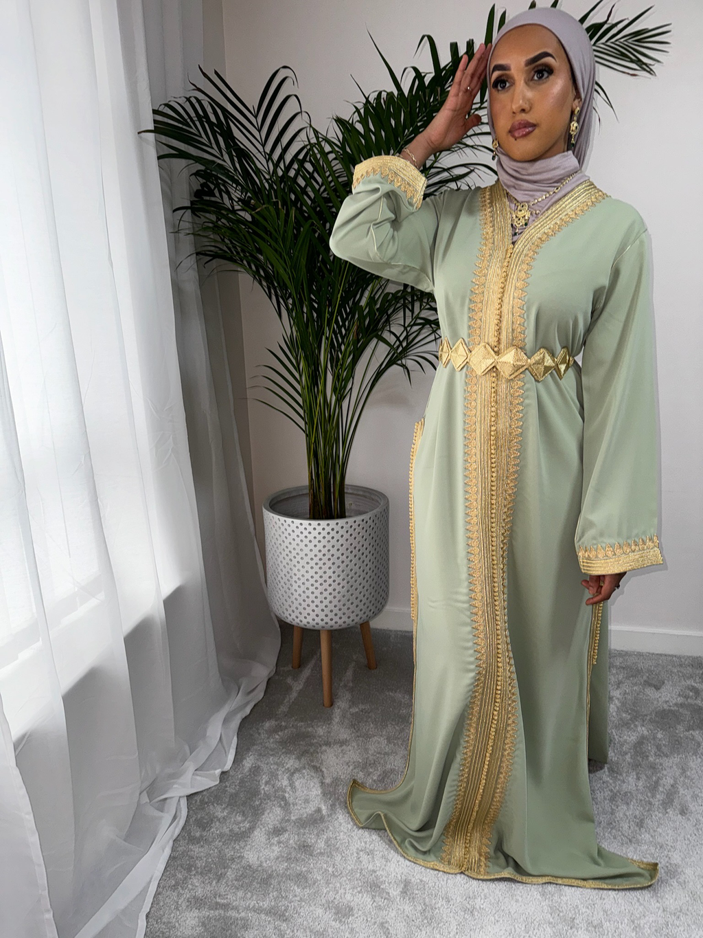 Kaftan EL Hiba In Tea Colour Premium Quality With Gold Belt