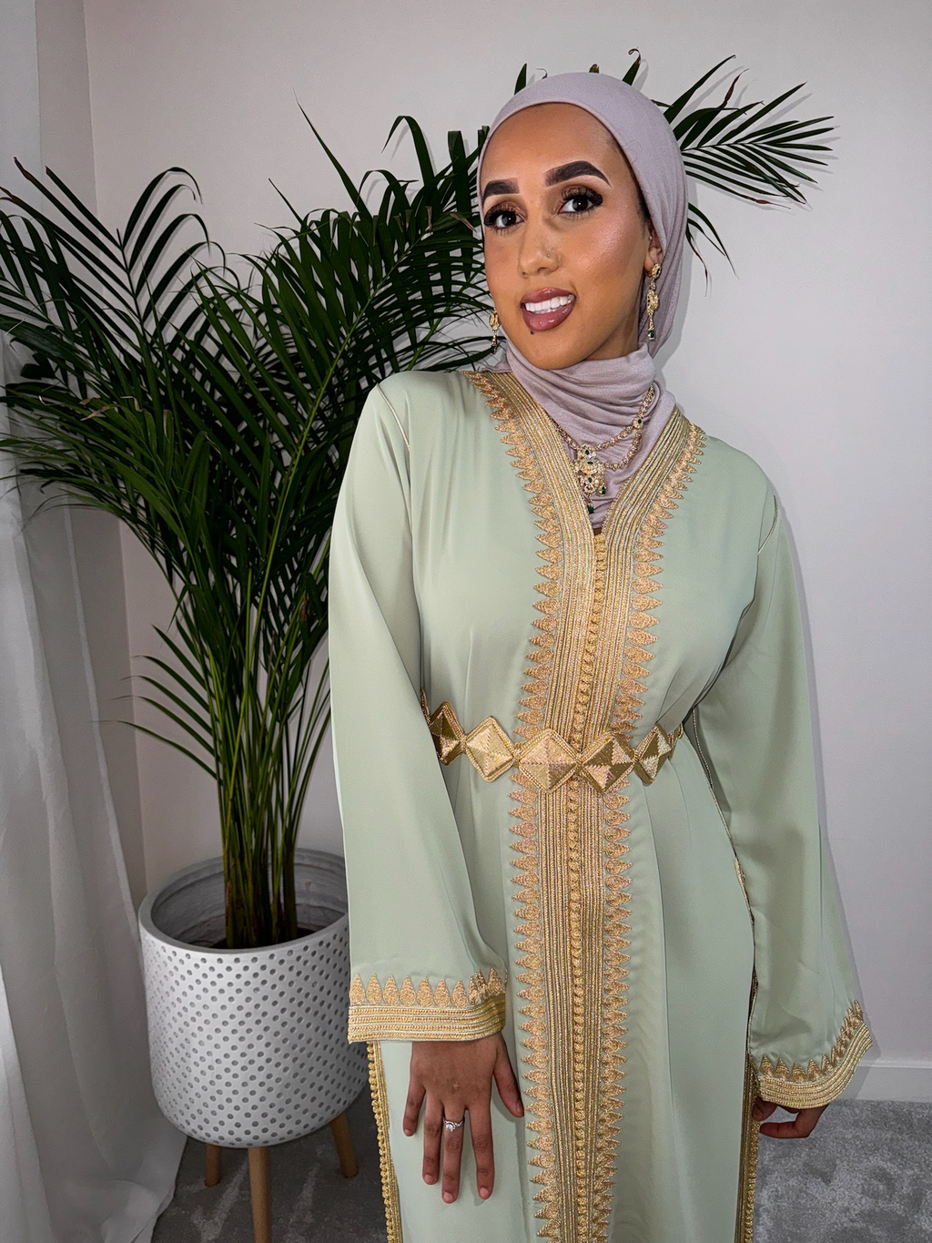 Kaftan EL Hiba In Tea Colour Premium Quality With Gold Belt