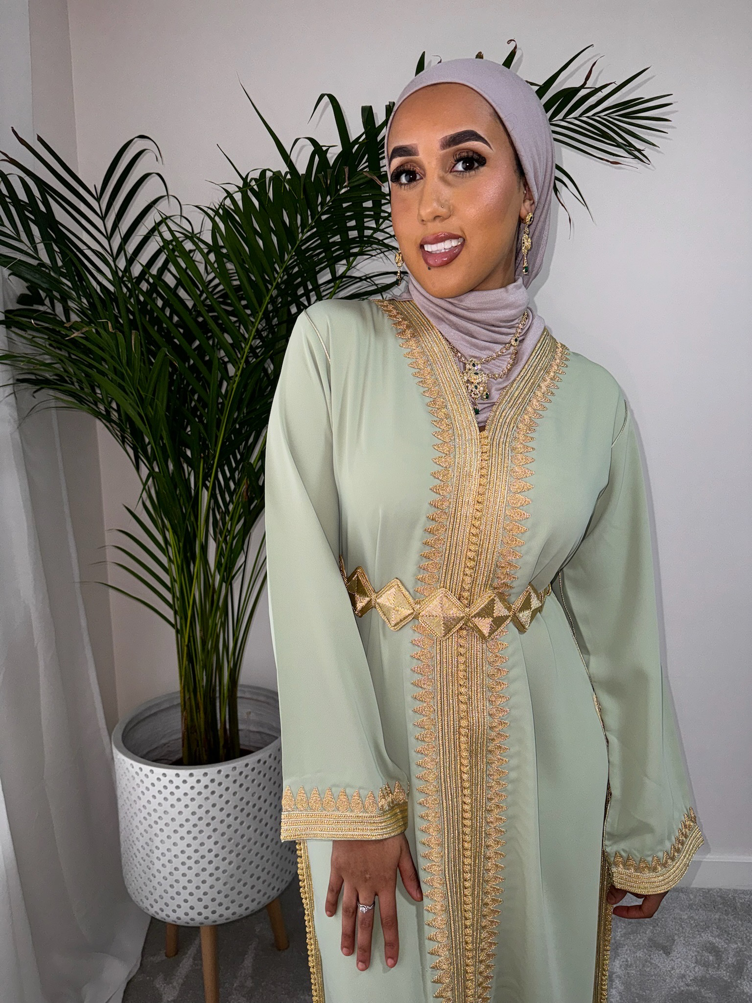 Kaftan EL Hiba In Tea Colour Premium Quality With Gold Belt