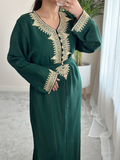 Kaftan Ramadan In Green With Hand Stitch Embroidery