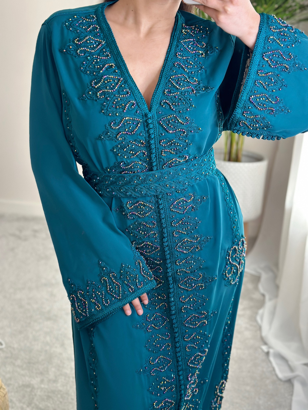Kaftan In Teal Colour With Matching Belt