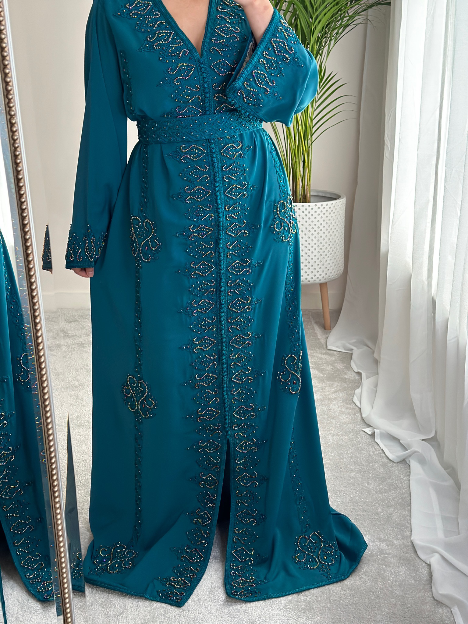Kaftan In Teal Colour With Matching Belt