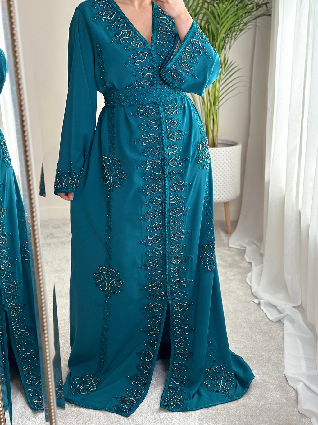 Kaftan In Teal Colour With Matching Belt