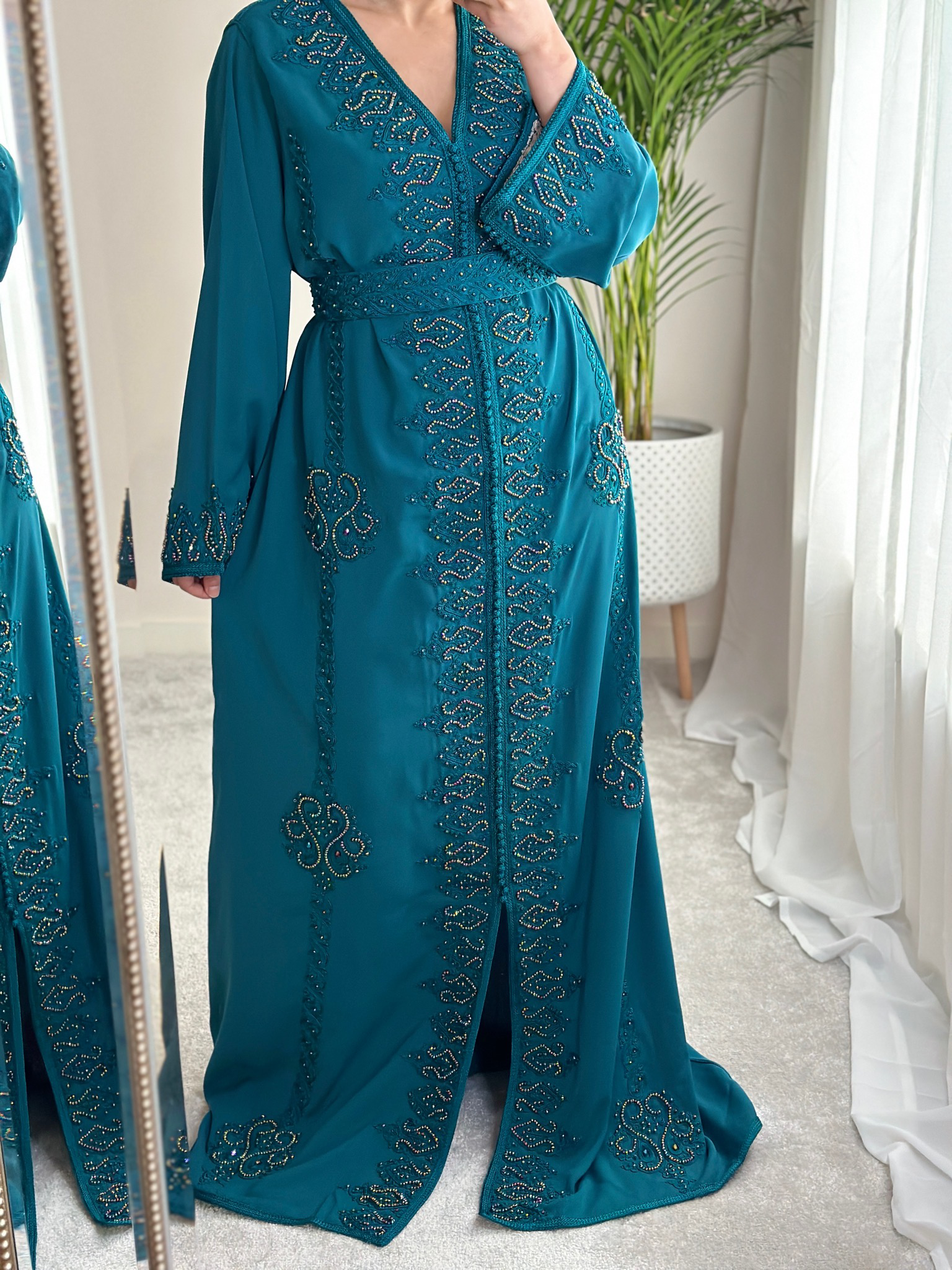 Kaftan In Teal Colour With Matching Belt