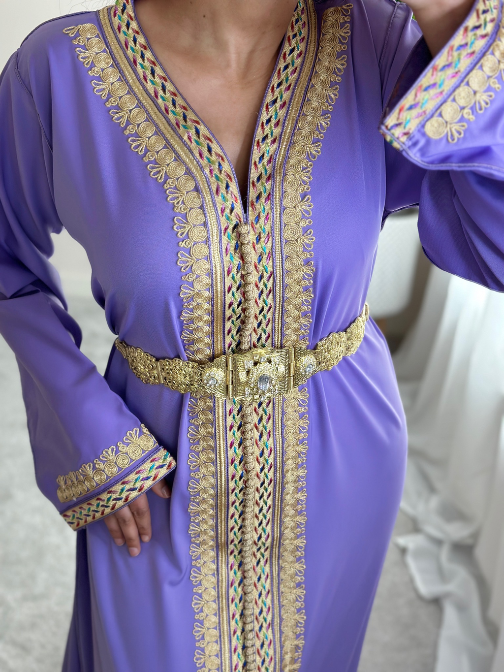 Kaftan lavender -  Full Length hand Embroidery