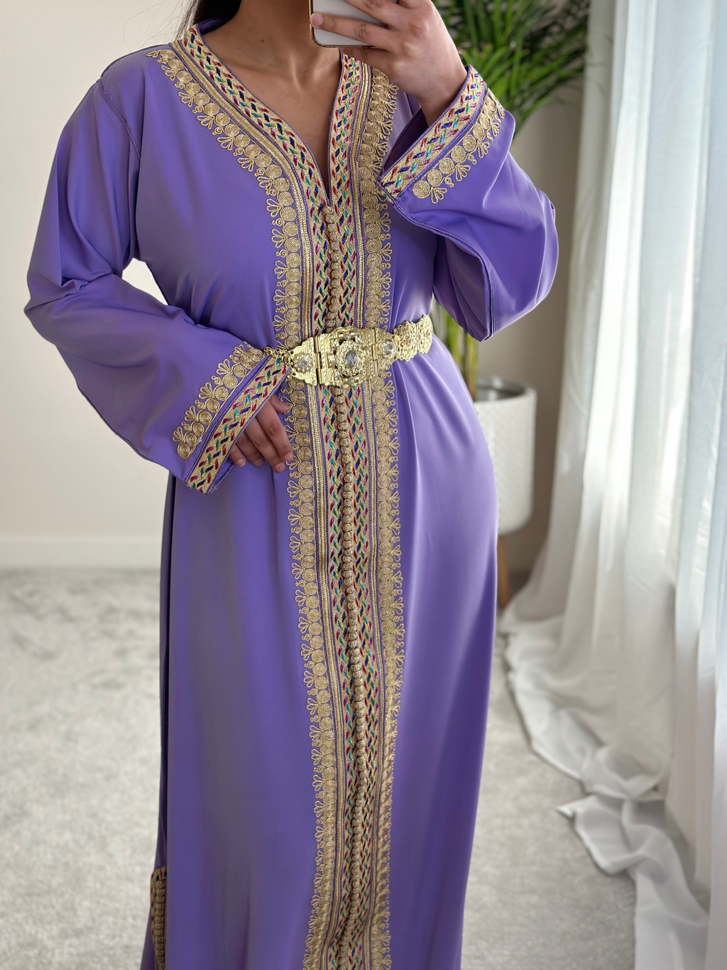 Kaftan lavender -  Full Length hand Embroidery