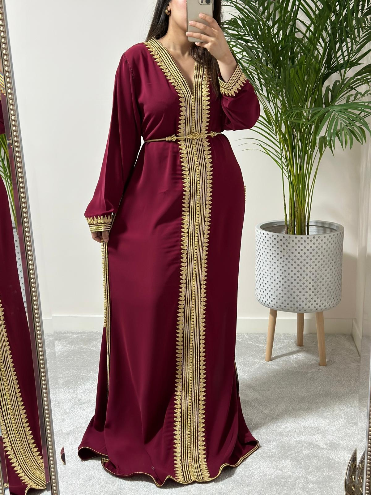 Kaftan El Hiba with Gold embroidery available in Teal