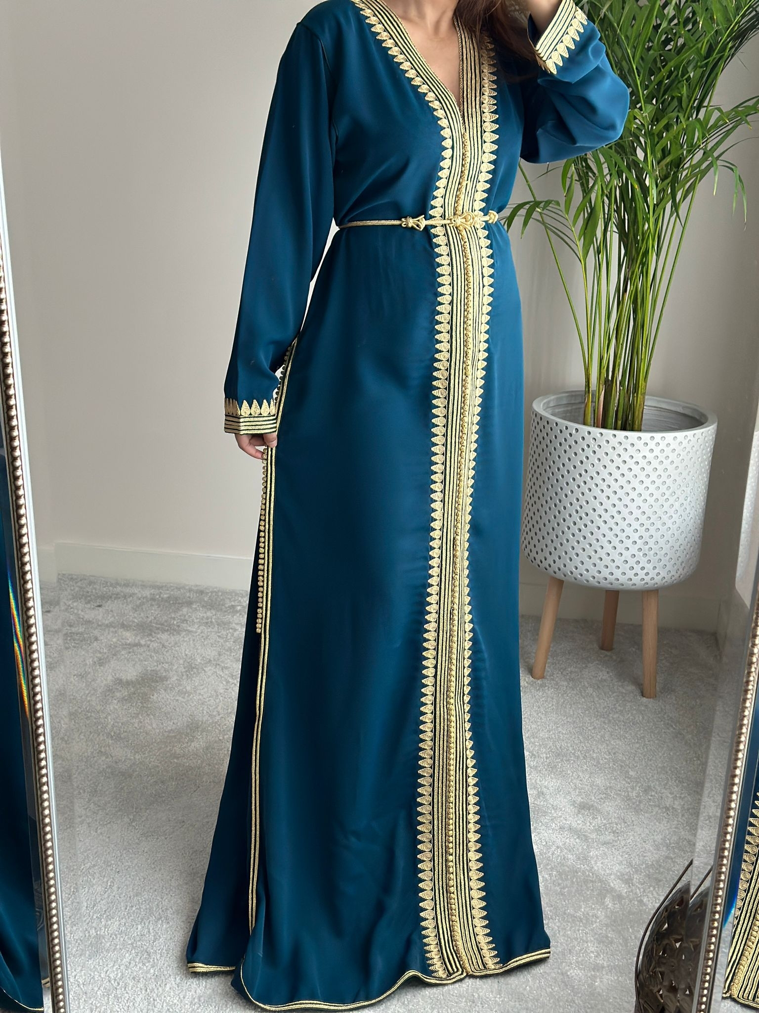 Kaftan El Hiba with Gold embroidery available in Teal