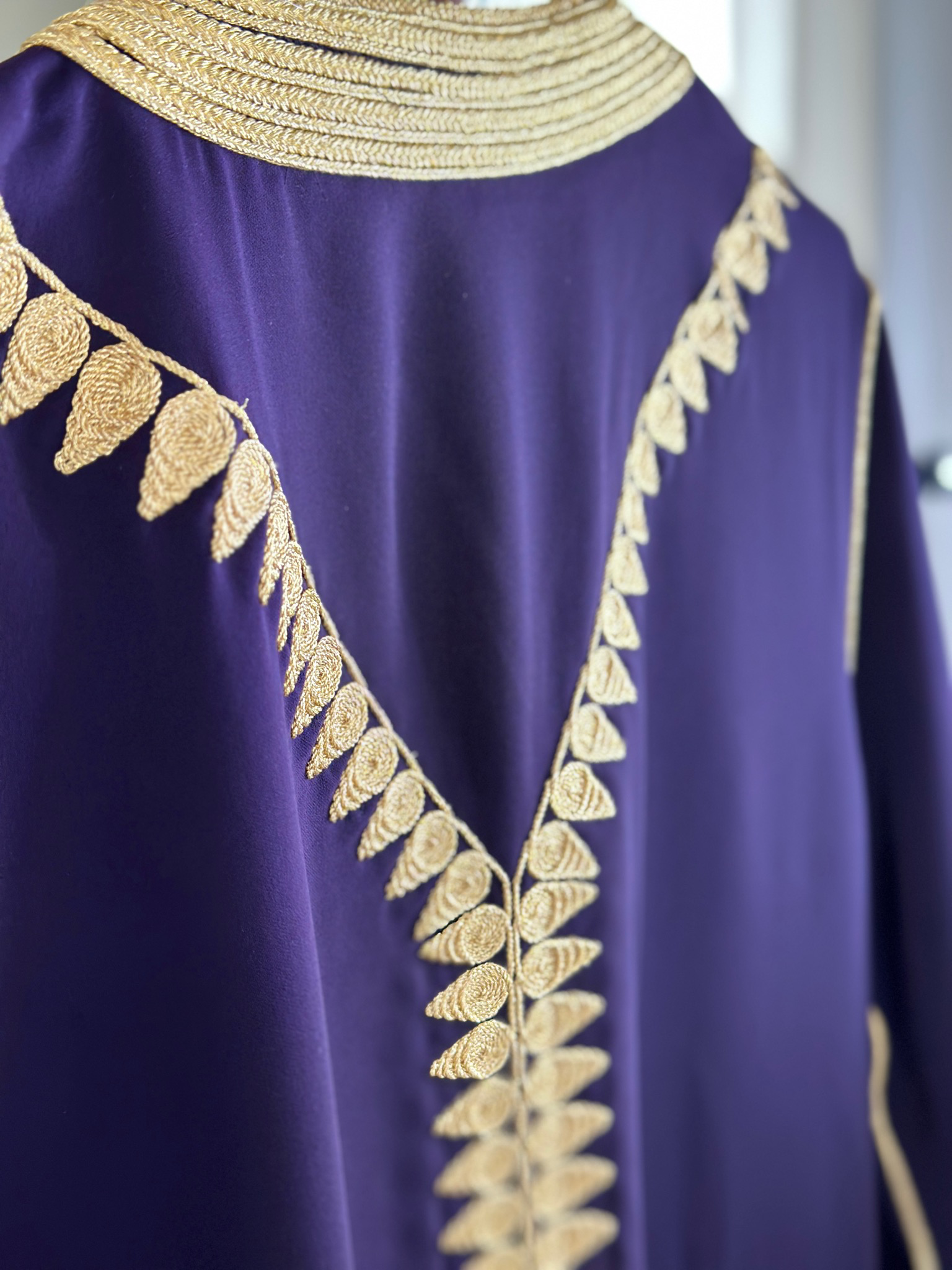 Kaftan El Hiba with Gold embroidery available in Dark Purple