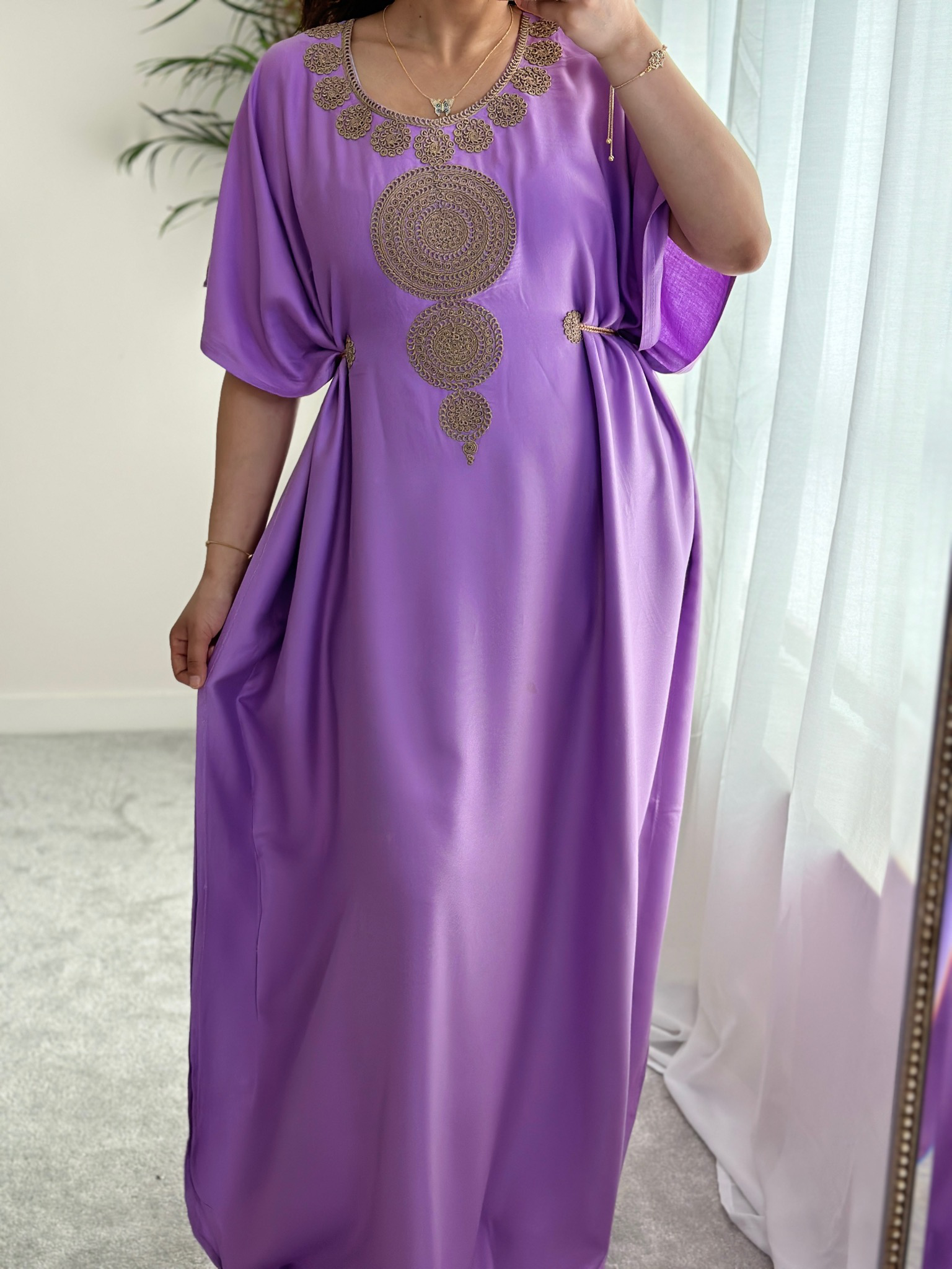 Premium Gandoura in Lilac for summer with belt