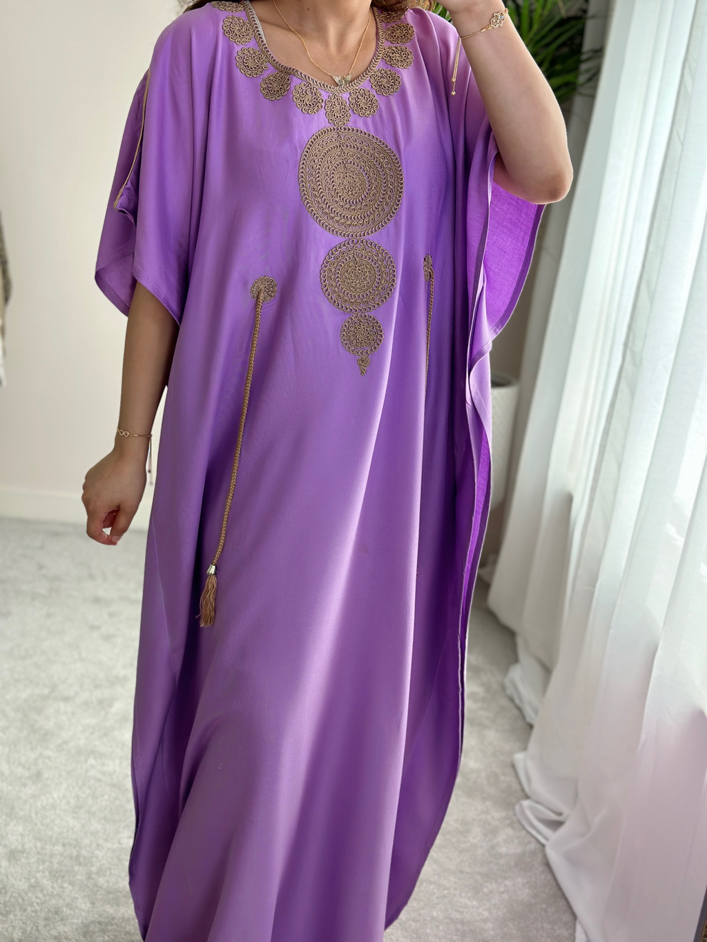 Premium Gandoura in Lilac for summer with belt