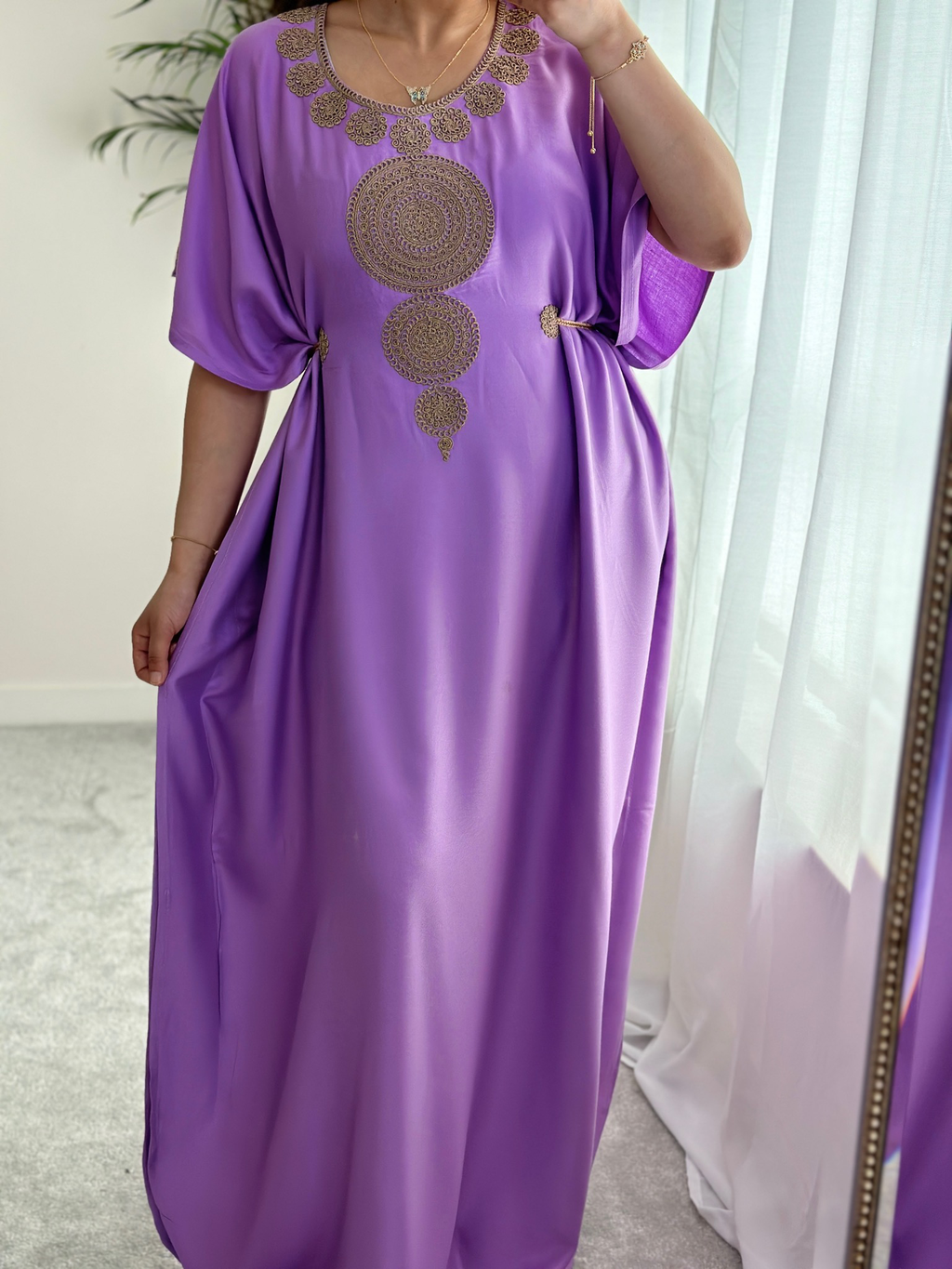 Premium Gandoura in Lilac for summer with belt