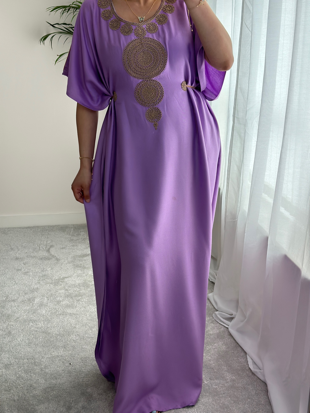 Premium Gandoura in Lilac for summer with belt