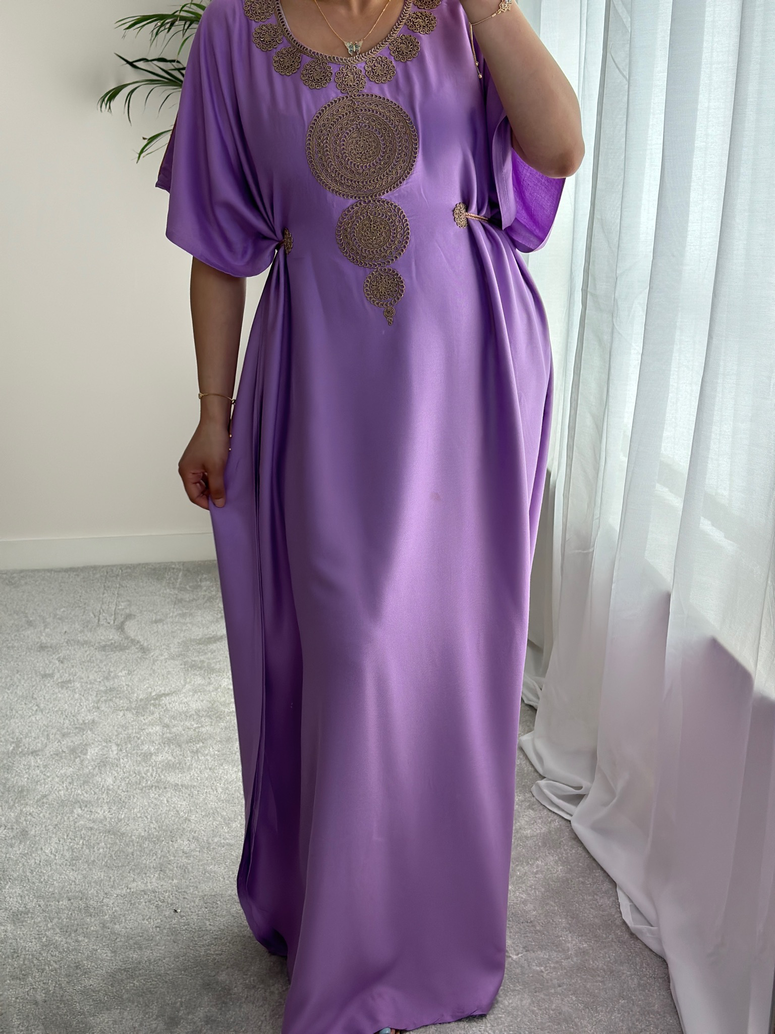 Premium Gandoura in Lilac for summer with belt