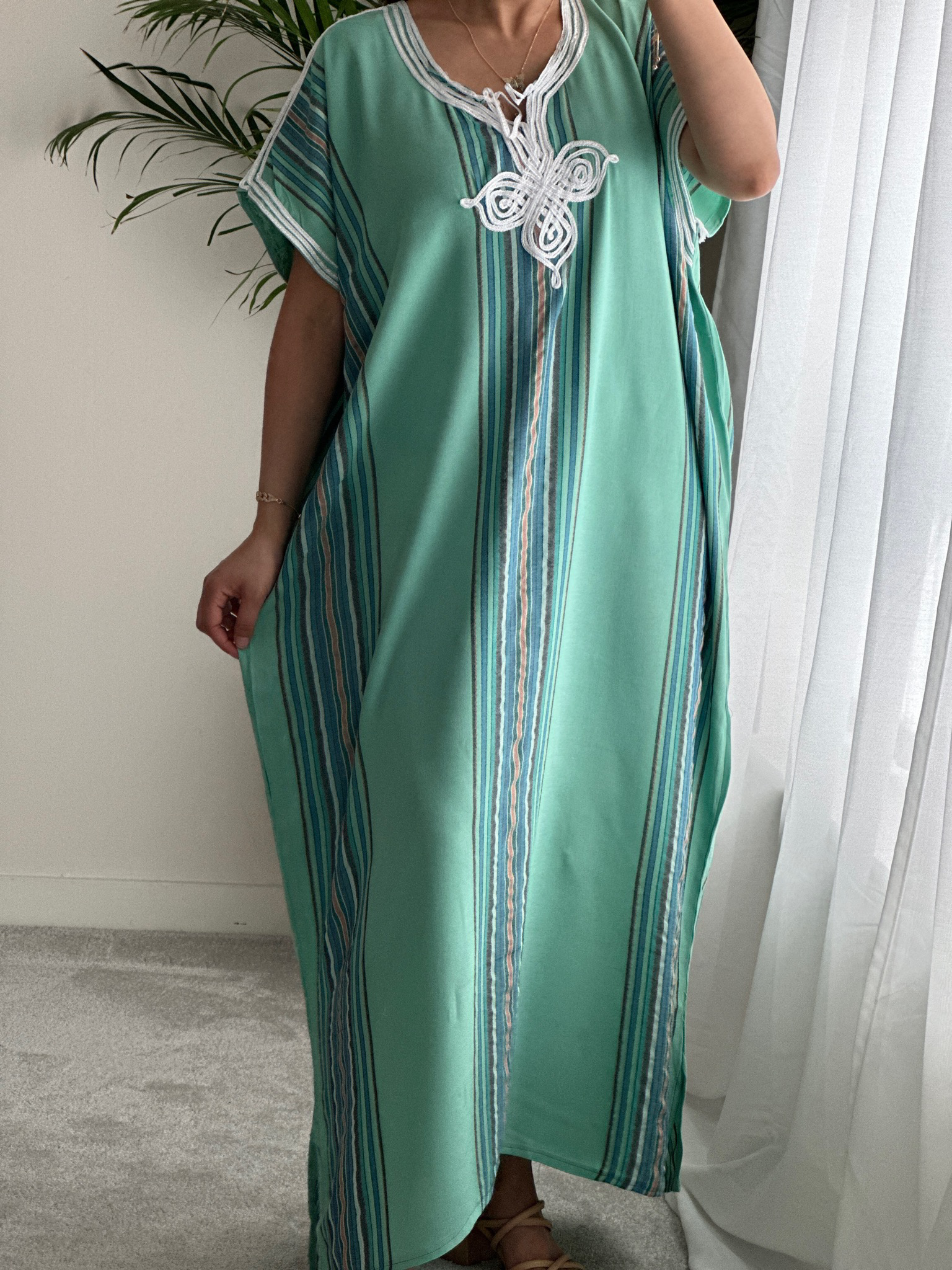 Moroccan Gandoura In Turquoise Colour