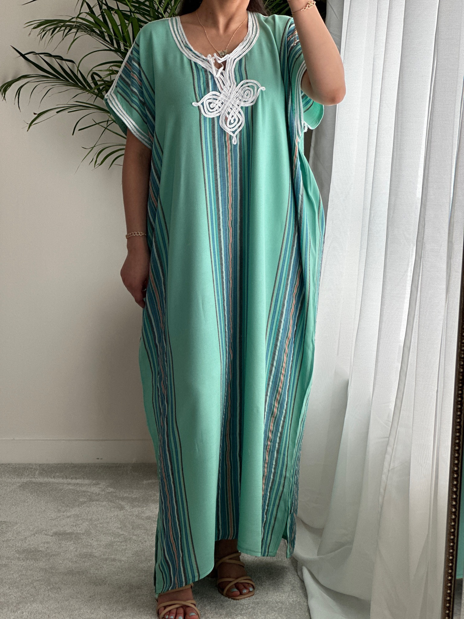Moroccan Gandoura In Turquoise Colour
