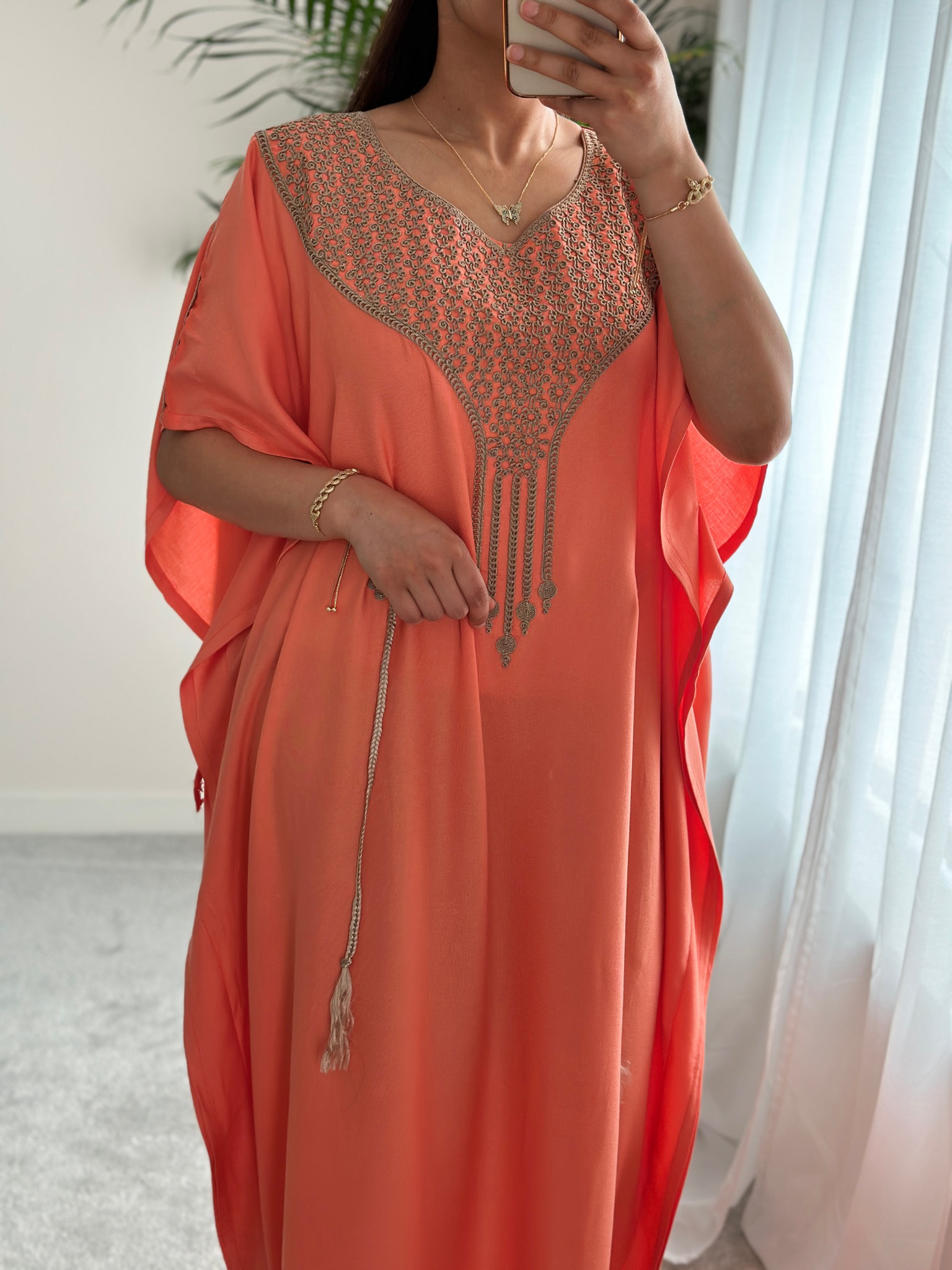 Premium Gandoura in Summer Peach with belt