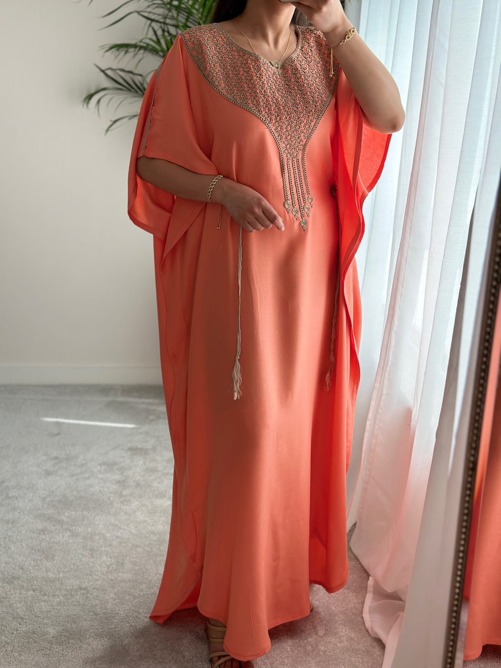 Premium Gandoura in Summer Peach with belt