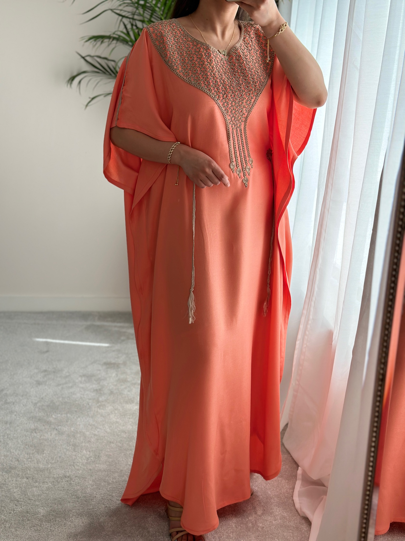 Premium Gandoura in Summer Peach with belt