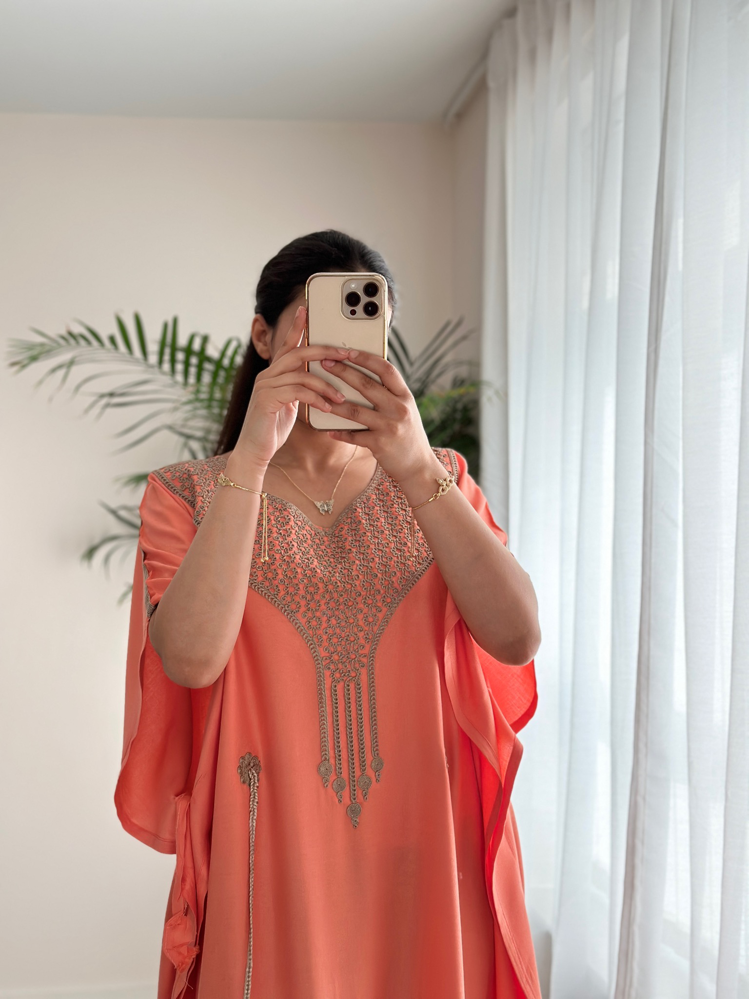 Premium Gandoura in Summer Peach with belt