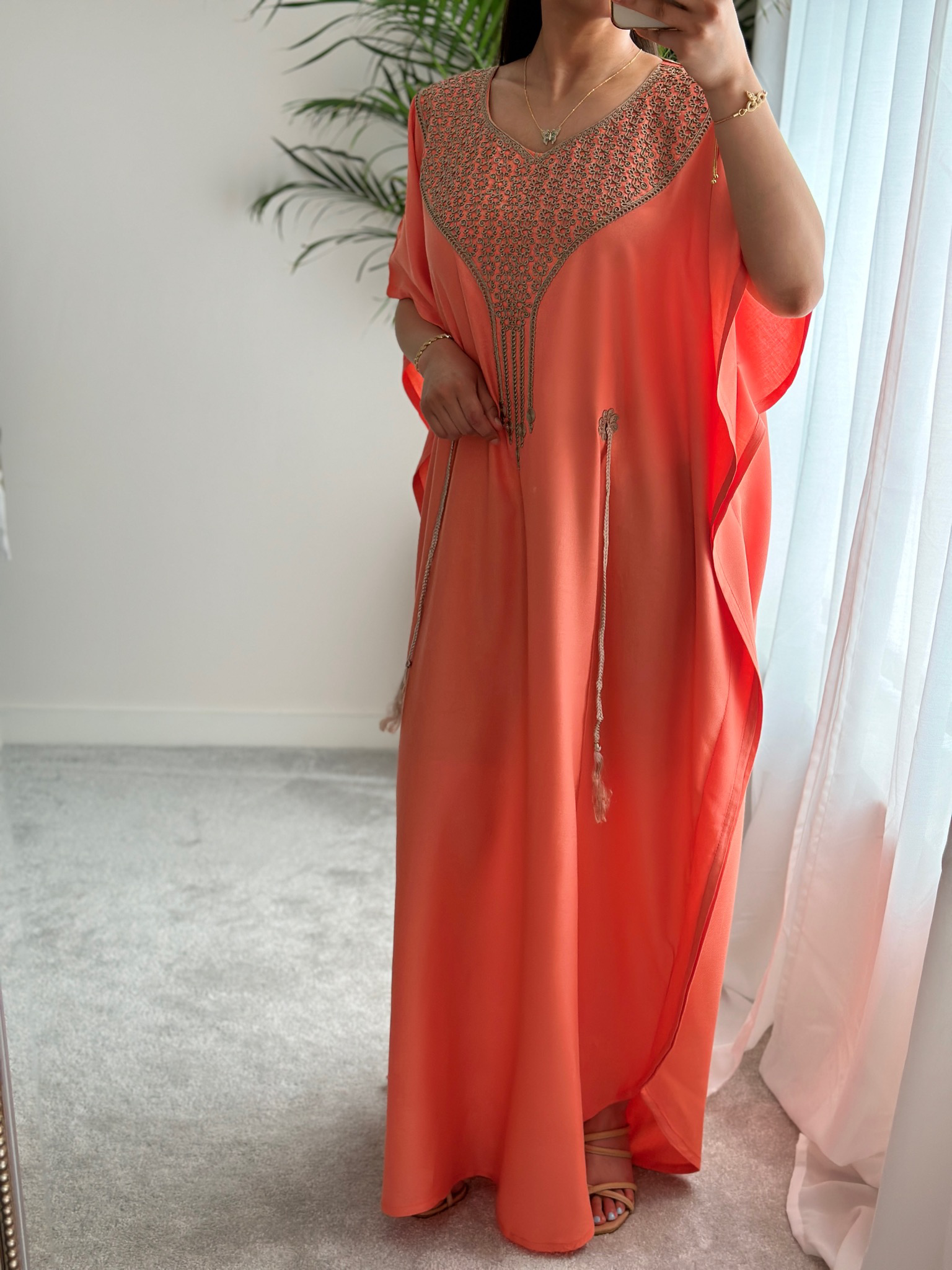 Premium Gandoura in Summer Peach with belt