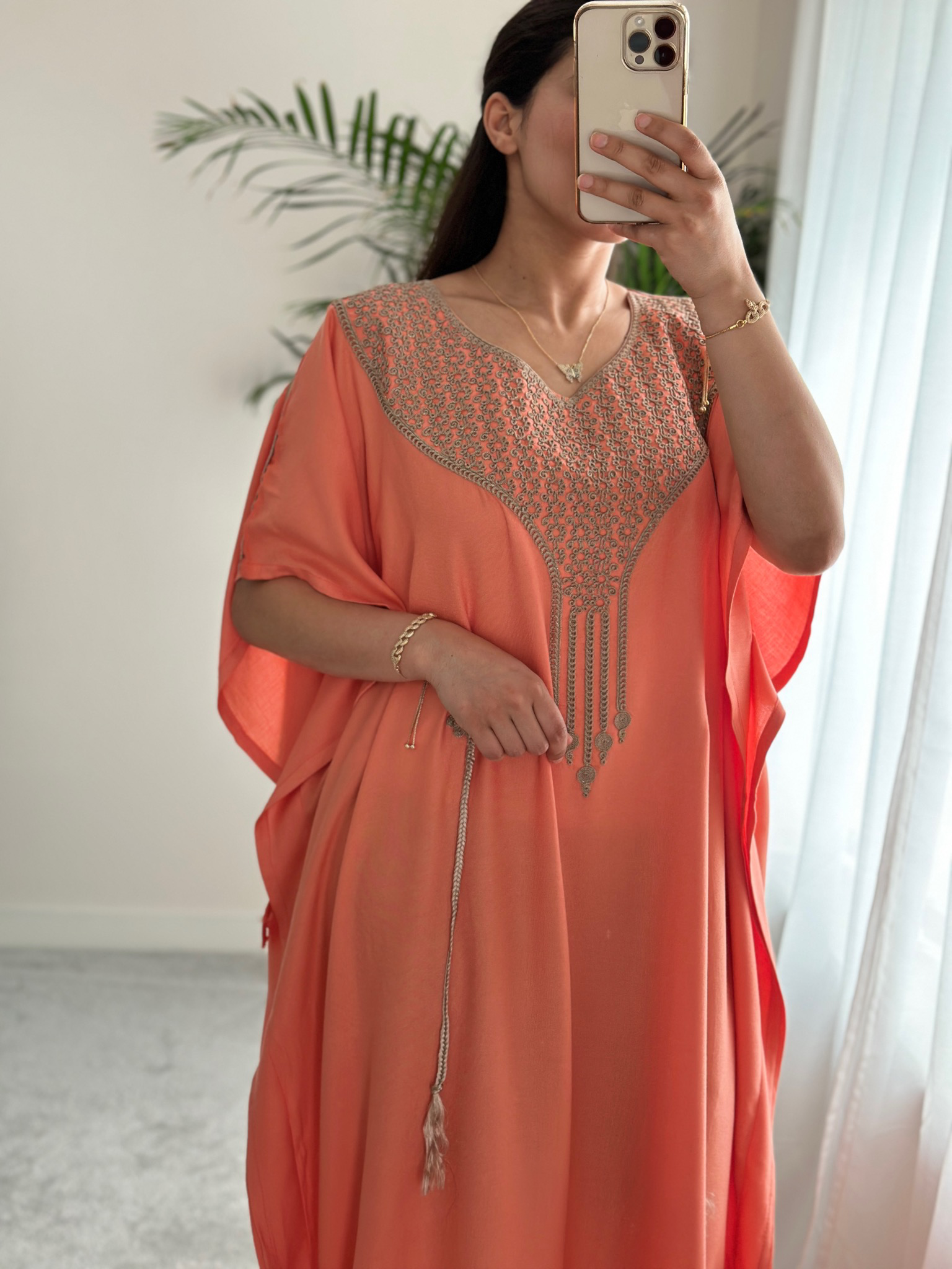 Premium Gandoura in Summer Peach with belt